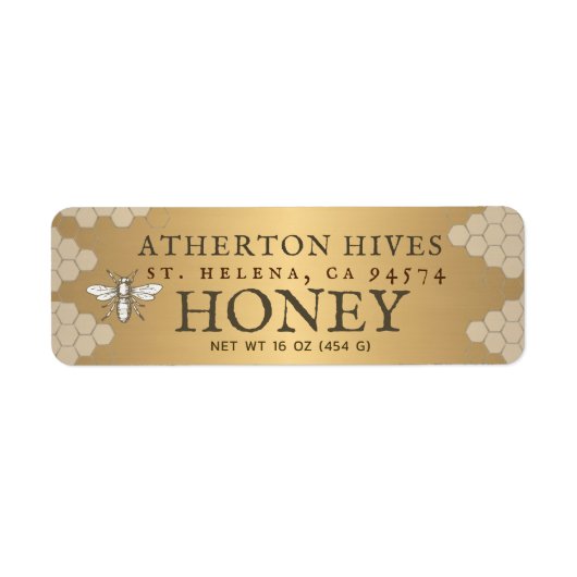 Étiquette miel or avec abeille - Disponible en 3 t (Devant)