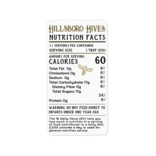 Étiquette Miel - valeur nutritive Avertissement pour nourris