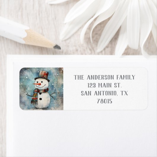 Étiquette Mignonne Christmas Snowman Adresse de retour (En situation)