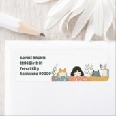 Étiquette Mignonne fille avec chats Whimsical Adresse de ret (En situation)