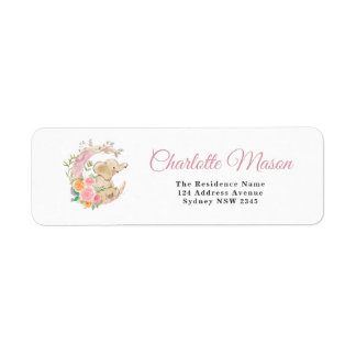 Étiquette Mignonne Fille Éléphant Lune Fleur Rose Bébé Fille