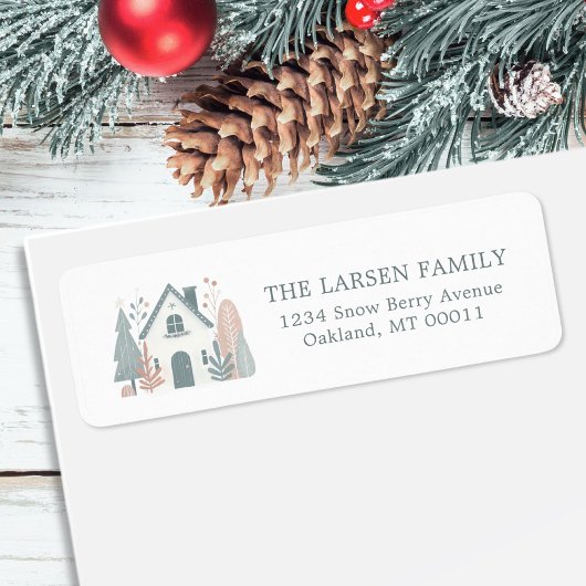 Étiquette Mignonne Maison de Noël Whimsical d'hiver Cottage