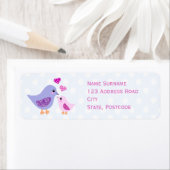 Étiquette Mignonne oiseaux de mère et d'enfants rose et viol (En situation)