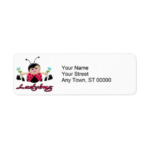 Étiquette mignonne petite dame coccinelle avec des fleurs