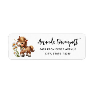 Étiquette Mignonne Pony Manger Daisées Adresse
