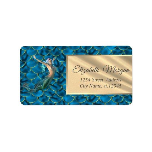 Étiquette Mignonne Sirène Sur Les Échelles De Queue De Sirèn (Devant)