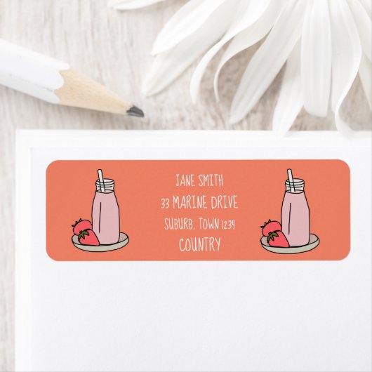 Étiquette Milkshake fraise rétro rose (En situation)