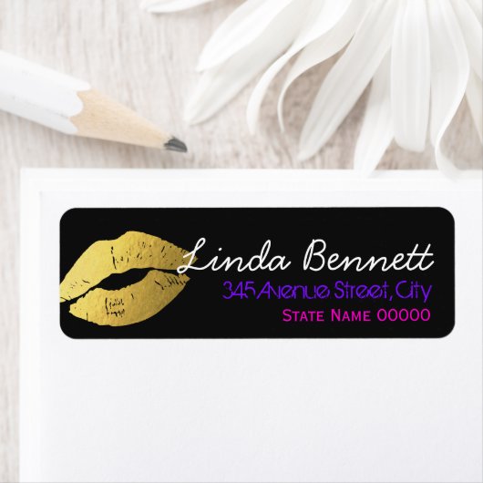 Étiquette Mini carte design Gold Lips (En situation)