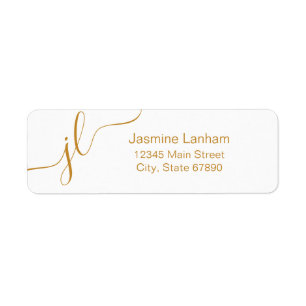 Étiquette Mini Élégant Script Gold Monogramme Adresse