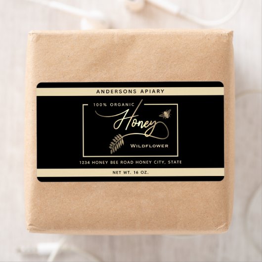 Étiquette Mini-moderne en or miel branche bee pot (En situation)