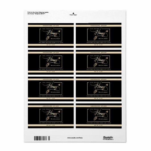 Étiquette Mini-moderne en or miel branche bee pot (Feuille entière)