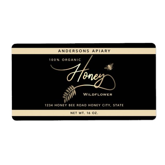 Étiquette Mini-moderne en or miel branche bee pot (Devant)