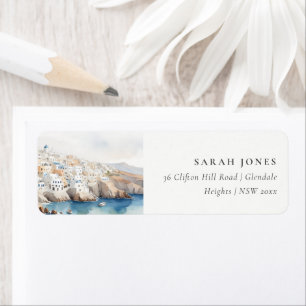 Étiquette Minimal Chic Santorini Grèce Aquarelle Adresse