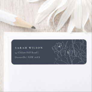 Étiquette Minimal Dark Navy Nénuphar Floral Adresse de croqu