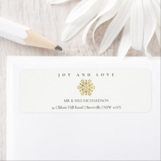 Étiquette Minimal Faux Gold Snowflake Joy & Love Adresse