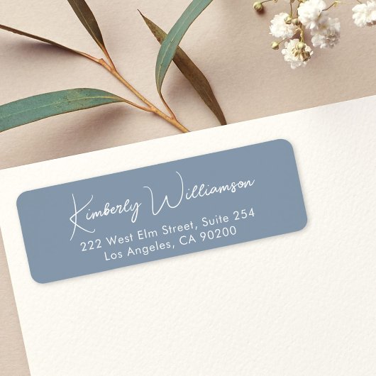Étiquette Minimal Script Dusty Blue Return Address