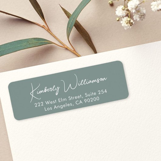 Étiquette Minimal Script Sage Green Return Address
