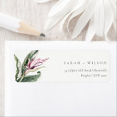 Étiquette Minimal Tropical Pink Green Leafy Floral Adresse (En situation)