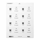 ÉTIQUETTE MINIMALIST BLACK ONE LETTER MONOGRAM NAME WHITE (Feuille entière)