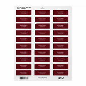 Étiquette Minimalist Deep Burgundy Red Return Address (Feuille entière)