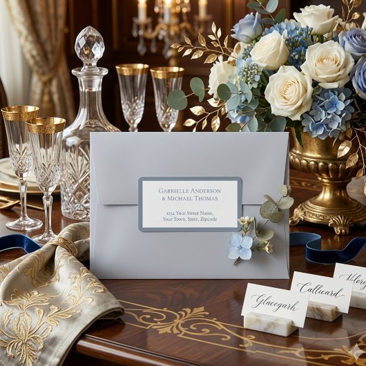 Étiquette Minimalist Dusty Blue Elegant Monogram Wedding