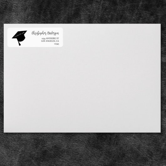 Étiquette Minimalist Grad Cap Black & White Graduation