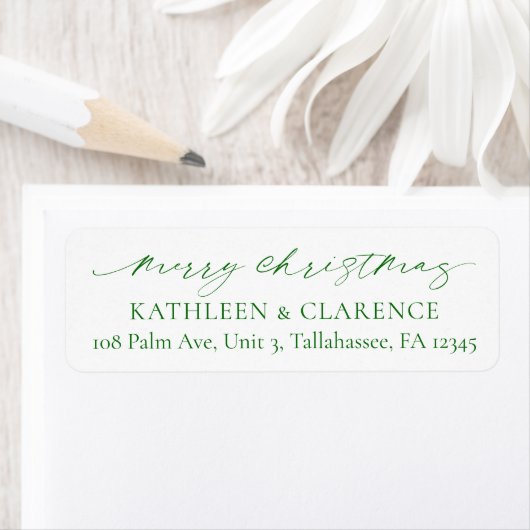 Étiquette Minimalist Green Elegant Christmas Return Address (En situation)