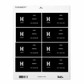 ÉTIQUETTE MINIMALIST WHITE ONE LETTER MONOGRAM NAME BLACK (Feuille entière)