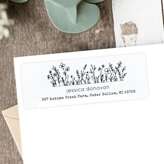 Étiquette Minimalist Wildflowers Rustic Return Address Label
