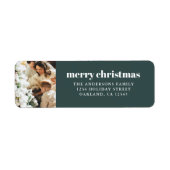 Étiquette Minimaliste moderne avec photo vert Joyeux Noël (Devant)