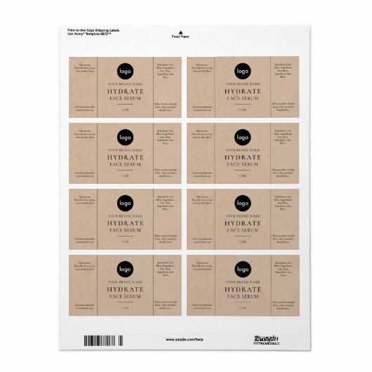 Étiquette minimaliste moderne face (Feuille entière)