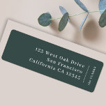 Étiquette Minimaliste Simple Forest Green Adresse de retour<br><div class="desc">Une étiquette d'adresse de retour moderne et design avec une adresse de typographie classique avec une ligne de séparation et un nom de famille avec une direction de texte vertical en blanc. Le design est dans un style scandinave "scandi", avec une couleur vert foncé de la forêt. L'adresse et le...</div>