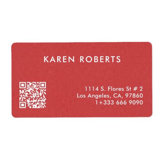 Étiquette Minimalistic Burned Red Linen White Typography (Devant)