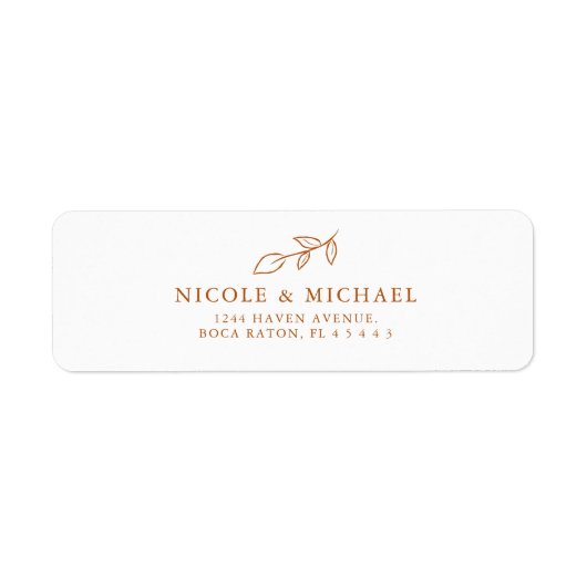 Étiquette Minimum Burnt Orange Botanique Leaf Adresse de ret (Devant)