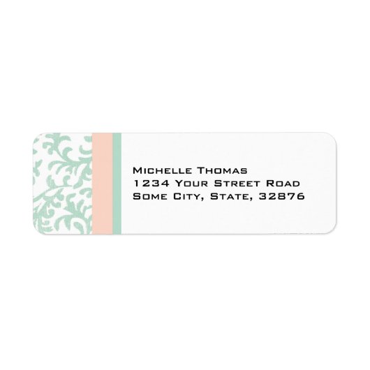 Étiquette Mint Green et Peach Pink Damask Adresse de retour (Devant)