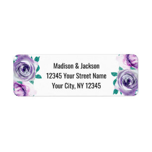 Étiquette Mint & Purple Floral Rose Mariage Adresse de retou