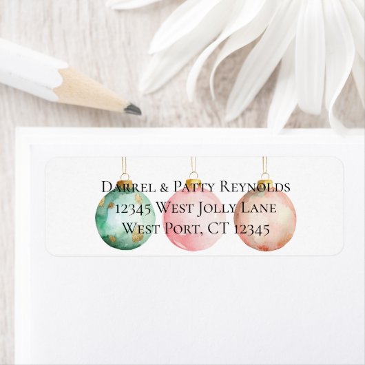 Étiquette Mint Rose Rose or ornements de Noël (En situation)