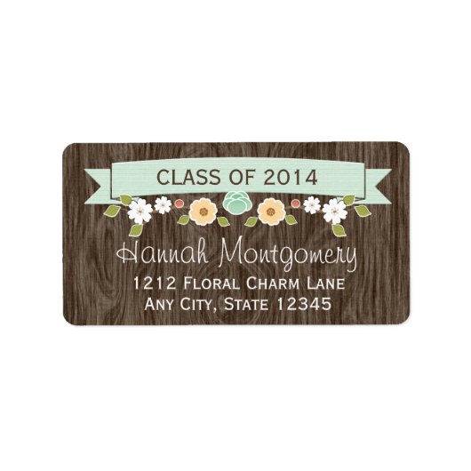 Étiquette MINT Rustic Floral Graduation Return Adresse (Devant)
