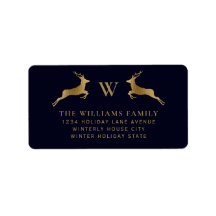Minuit Marine Gold Deer Family Monogramme Adresse