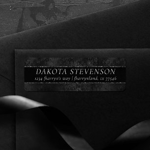 Étiquette Minuit Onyx Romance Black Satiny Grunge Damask