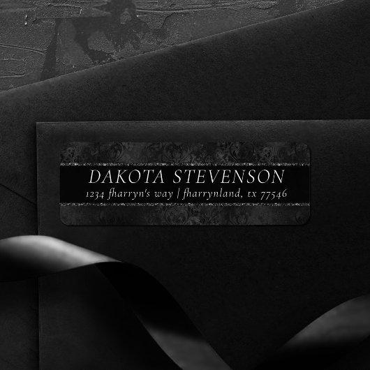 Étiquette Minuit Onyx Romance | Black Satiny Grunge Damask