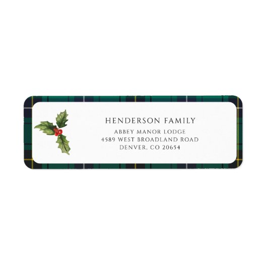 Étiquette Mistletoe Plaid Tartan Adresse de retour (Devant)