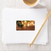 Étiquette Mistletoe verte, Lumières à cordes, Noël en bois (En situation)