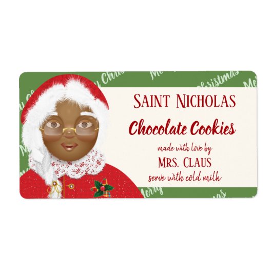Étiquette Mme Claus Africain-Américain Noël Cookie Cadeau (Devant)