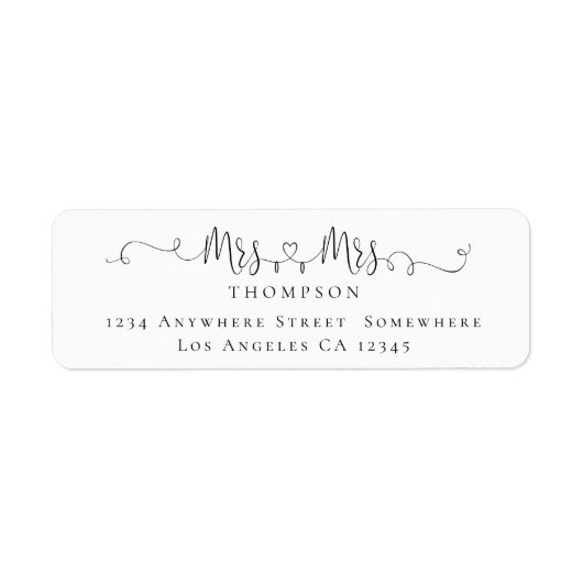 Étiquette Mme et Mme Ring Heart Script Nom de retour Adresse (Devant)