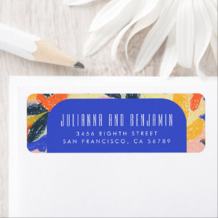 Étiquette Mod Blue Artsy Abstrait Botanical Return Adresse