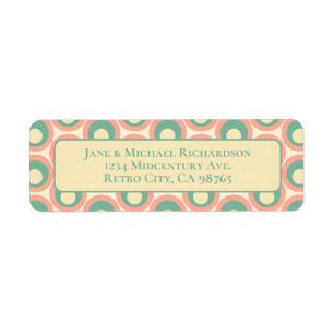 Étiquette Mod Dots Retro Turquoise et Motif rose pâle