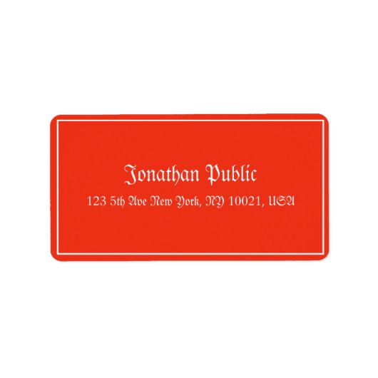 Étiquette Modèle Calligraphié Noël Rouge Blanc Adresse (Devant)