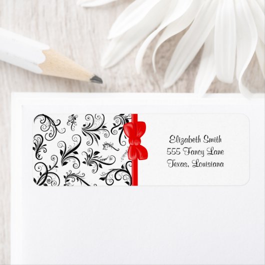 Étiquette Modèle Damask, Damask français, noir et blanc (En situation)