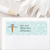 Étiquette Modèle de Damas turquoise libellule (En situation)